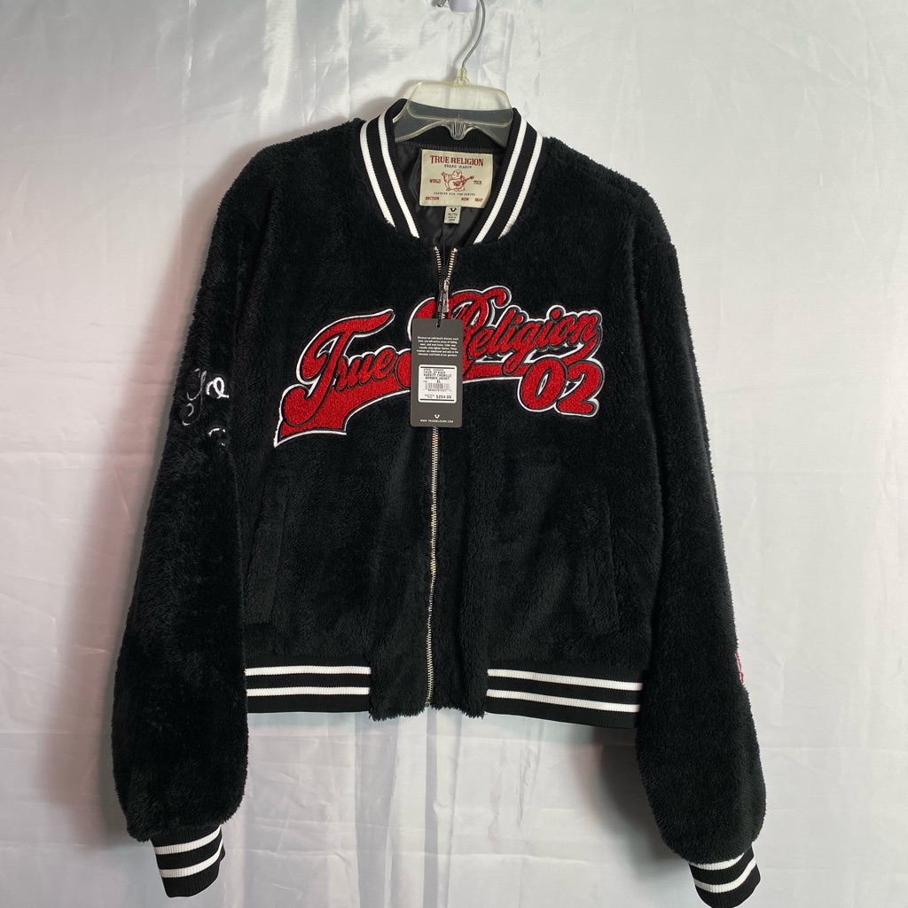 True Religion Women's Black Varsity Jacket With Red Accents